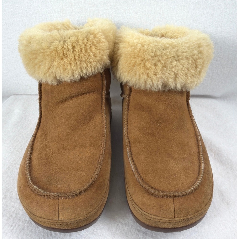 FitFlop Mukluk Short Suede Shearling Boots Tan Chestnut Microwobbleboard US 10